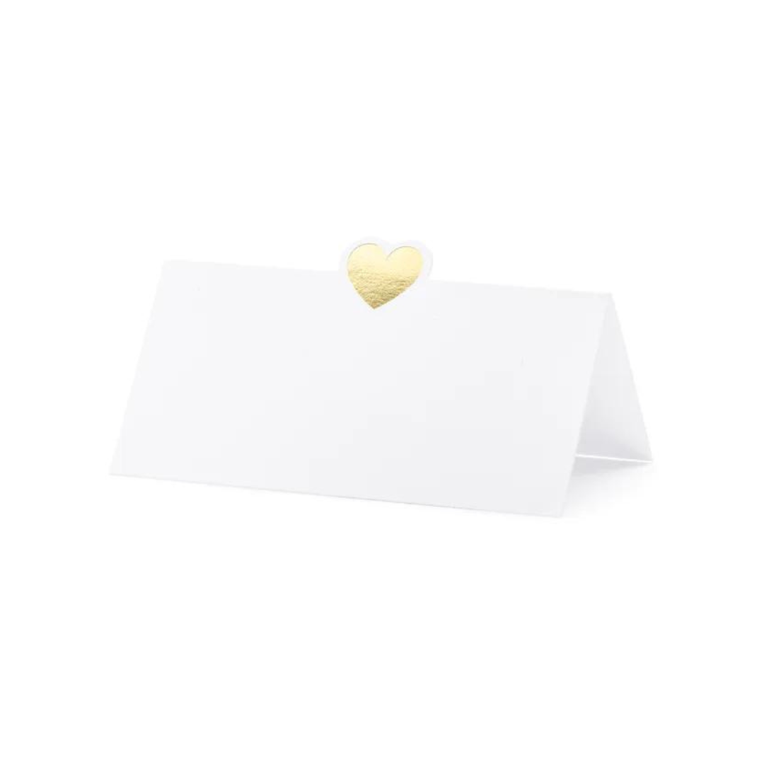 Partydeco Borðkort hjarta gull 10x5cm 10stk
