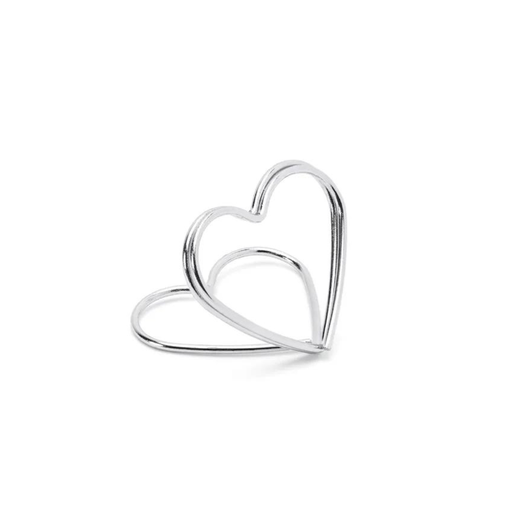 Partydeco Korthaldari Hearts, silvur 2,5cm 10stk