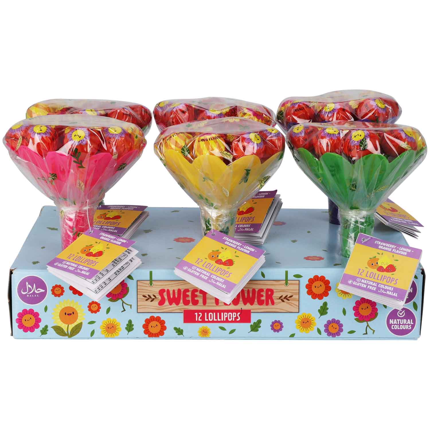 EH Slikkipinnabukett v/12 slikkipinnum 120gr Fruktsmakkur. Vel ímillum 3 litir