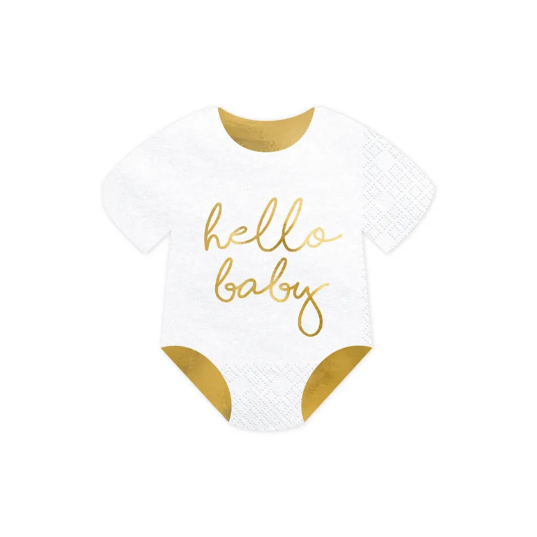 Serv. Hello Baby hvítt 16x16cm 20stk