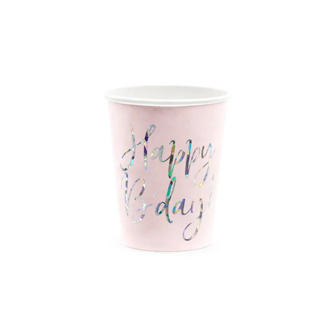 Pappbikur &quot;Happy Bday&quot; pink 220ml 6stk